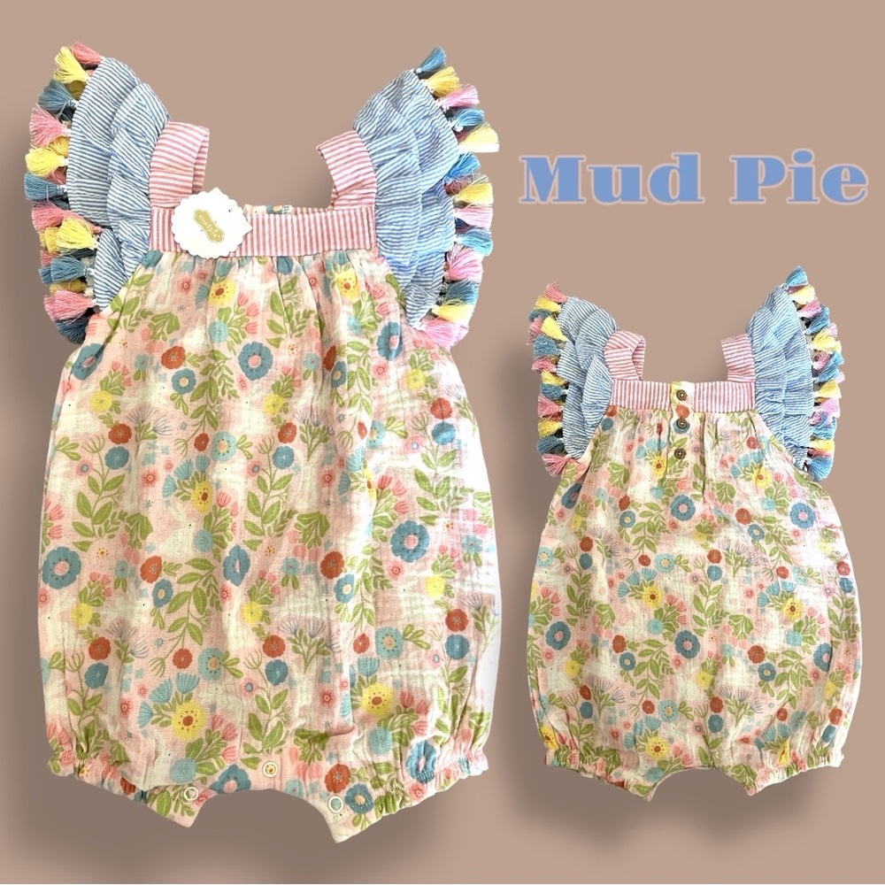 SOLD - Mud Pie Easter Tassel Bunny Floral Baby Romper